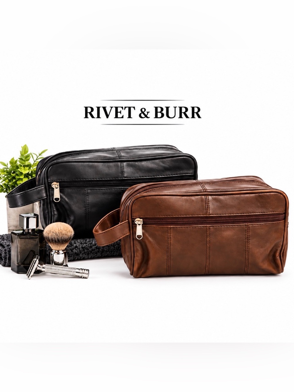 Rivet & Burr Men’s Genuine Leather Multi-Zip Dopp Kit Toiletry Travel Bag NWT